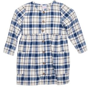 Hannah Andersson Blue and White Buffalo Plaid Flannel Dress